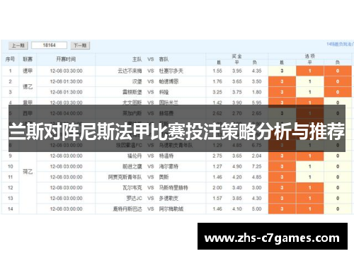 兰斯对阵尼斯法甲比赛投注策略分析与推荐